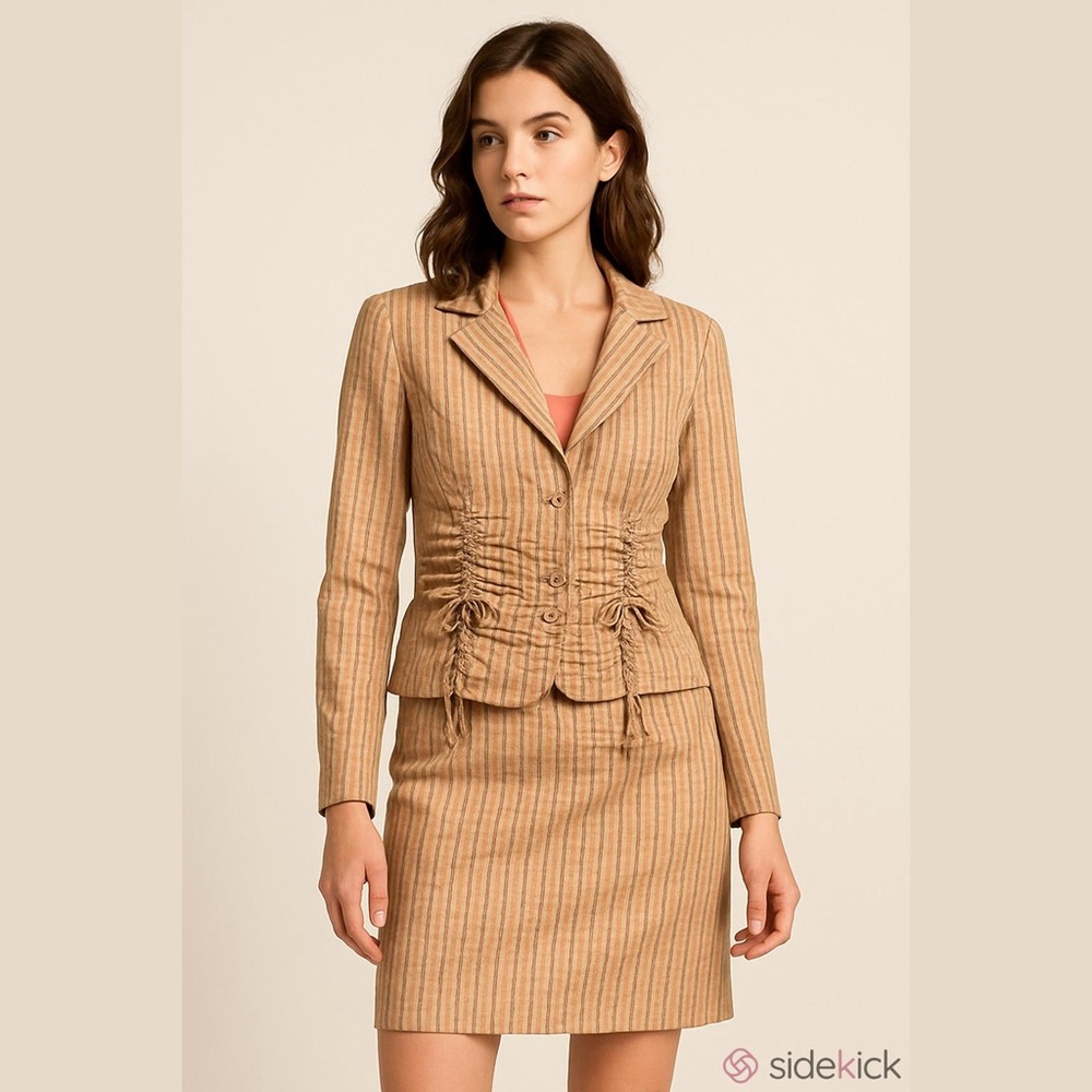 Kay Unger wool silk blend striped blazer jacket skirt set size 10 or Medium